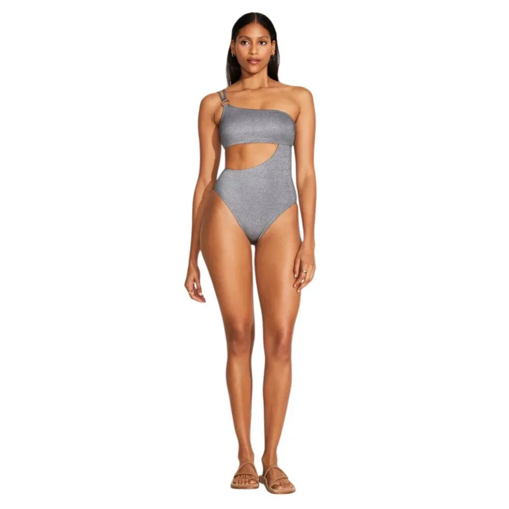 Vitamin A NWOT NEVER WORN Cosmo One Shoulder One Piece Metallic Silver - Size M - Picture 4 of 9